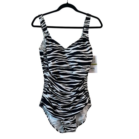 Maxine of Hollywood Safari Zebra Side Shirred One Piece Swimsuit sz 14 NWT $79 - Picture 2 of 11